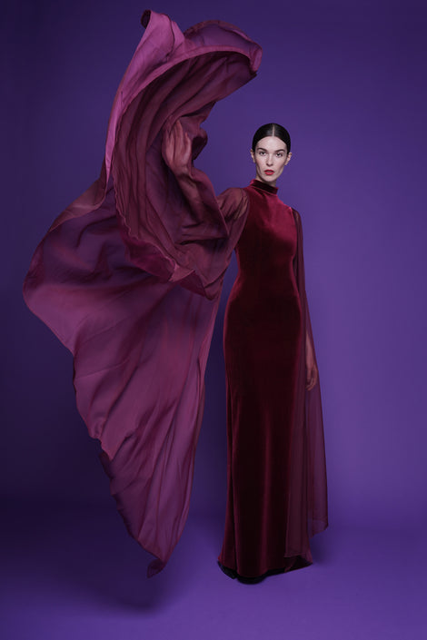 DILLA VELVET AND CHIFFON GOWN